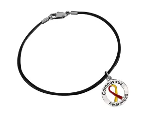 12 Round Coronavirus (COVID-19) Awareness Ribbon Leather Cord Bracelets