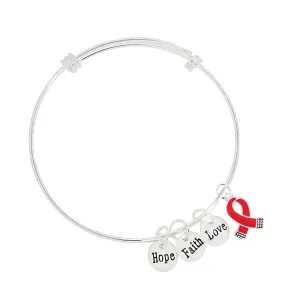 12 Small Red Ribbon Charm Retractable Bracelets