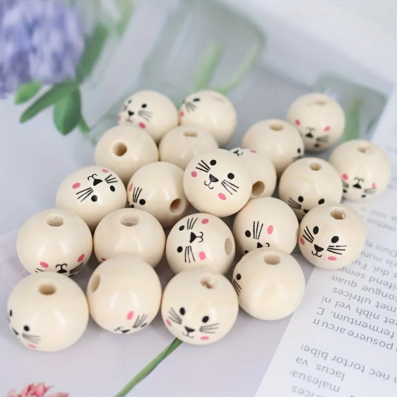 15 Smiling Doll Head Wooden Beads for Jewelry Making