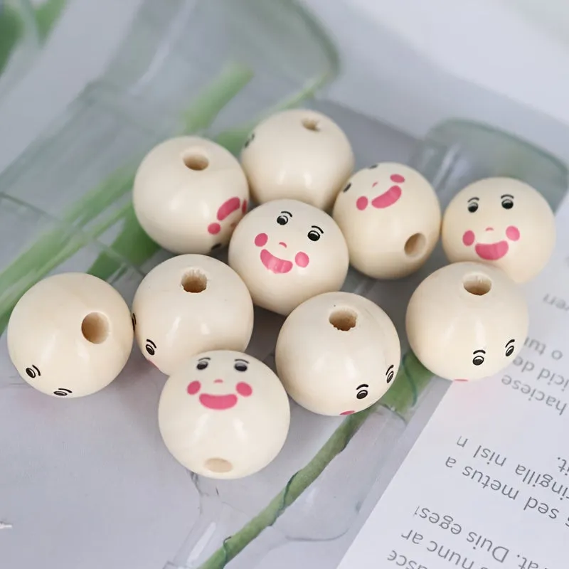 15 Smiling Doll Head Wooden Beads for Jewelry Making