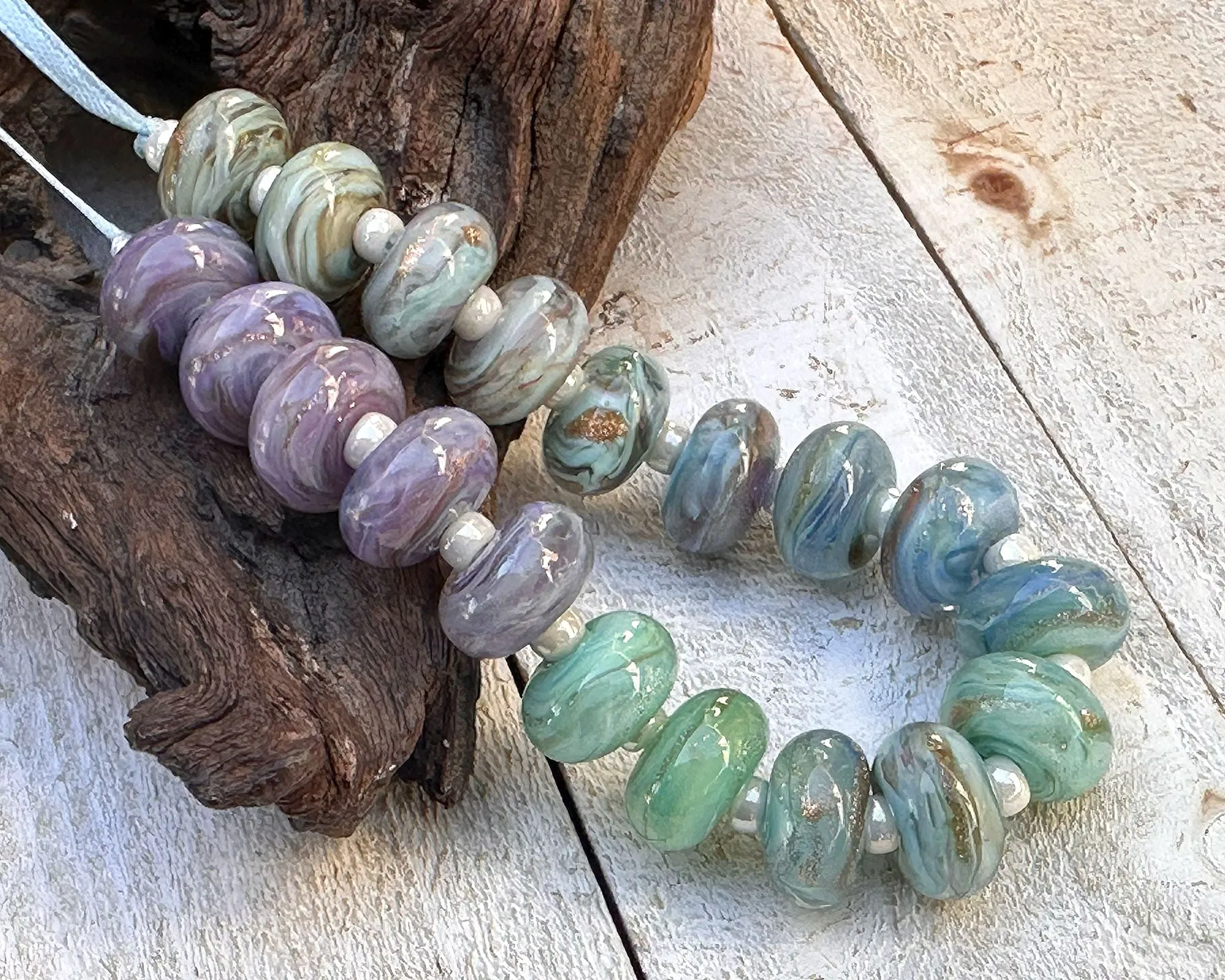 19 Tranquil Shimmer Lampwork Beads Set SRA