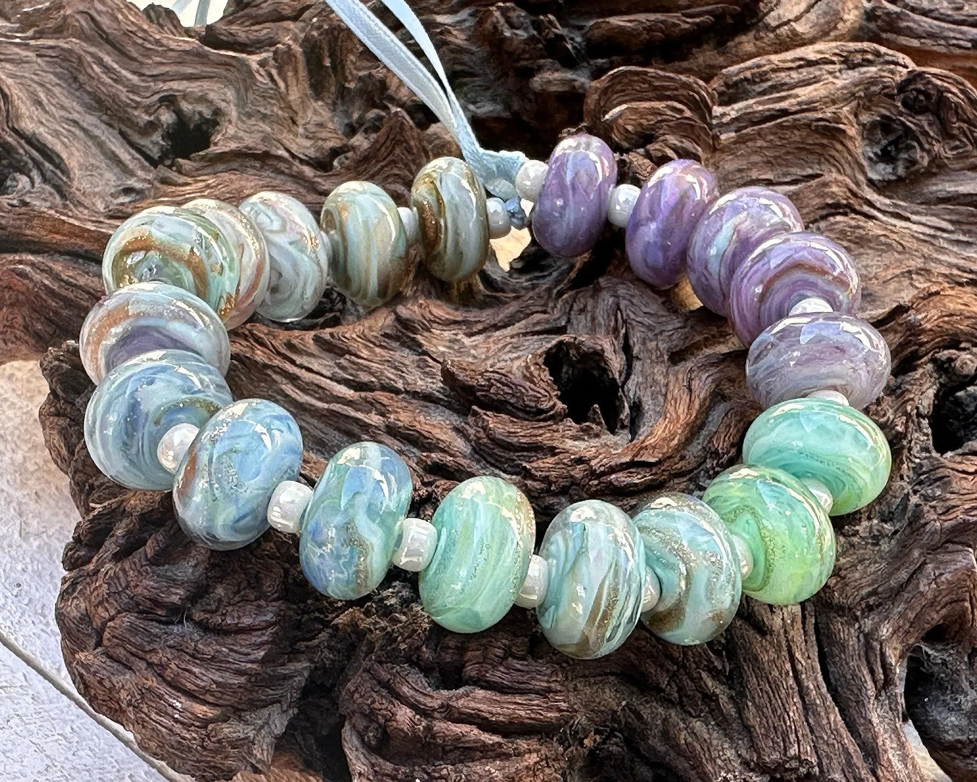 19 Tranquil Shimmer Lampwork Beads Set SRA