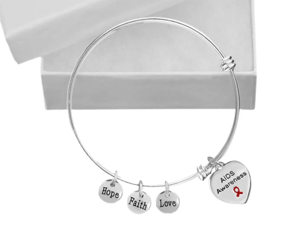 AIDS Awareness Heart Retractable Charm Bracelets