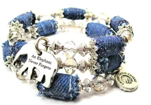 An Elephant Never Forgets Blue Jean Beaded Wrap Bracelet