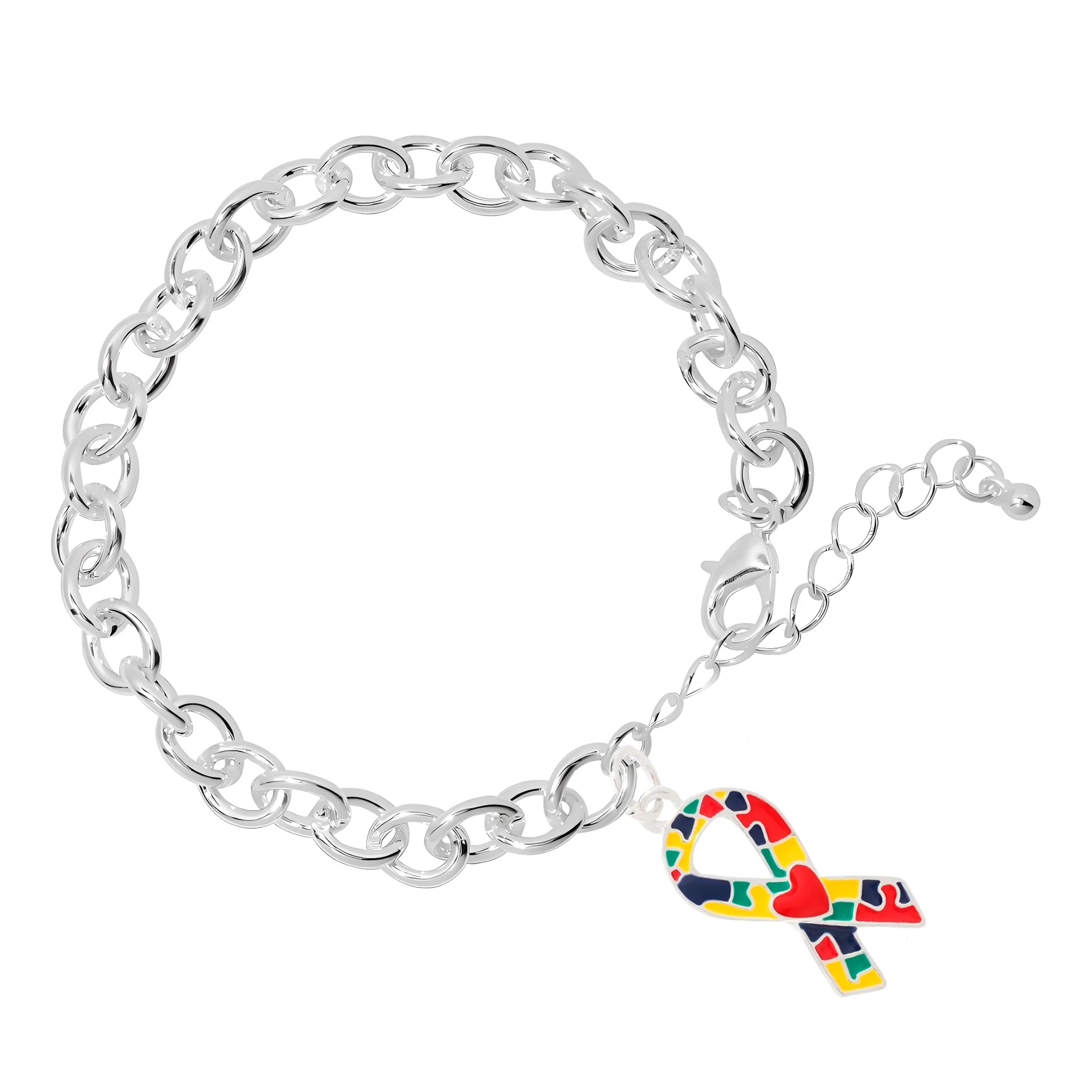 Autism Ribbon With Red Heart Design Chunky Charm Bracelets