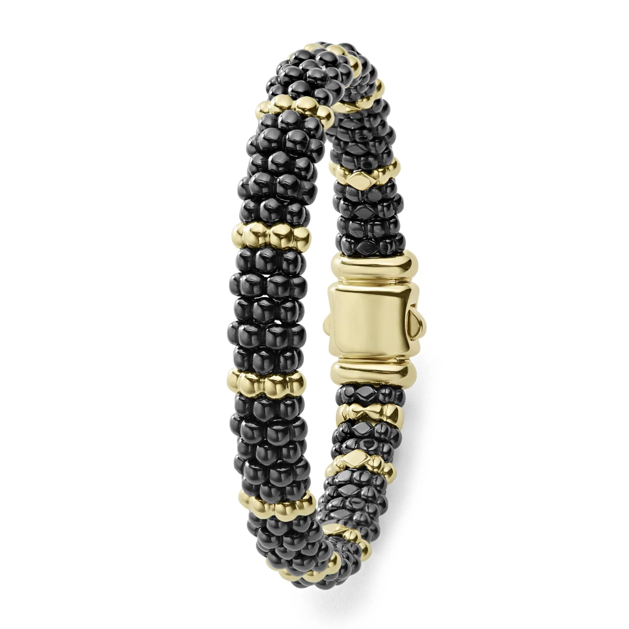 Black Caviar 18K Gold Station Ceramic Beaded Bracelet | 9mm