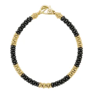 Black Caviar Five Large 18K Gold Station Ceramic Beaded Bracelet | 5mm