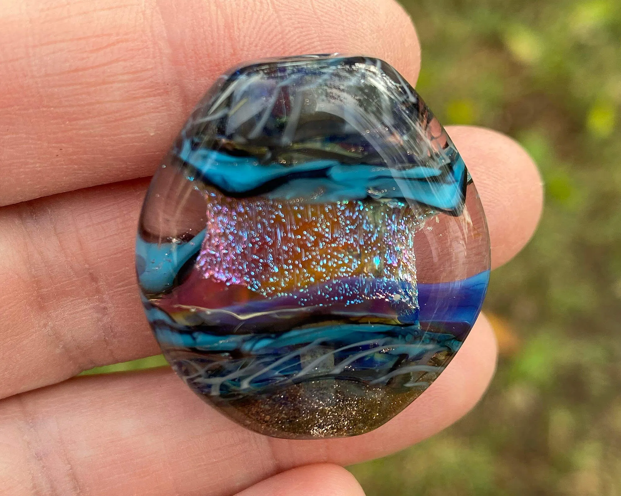 Blue Dichroic Shimmer Lampwork Focal Bead SRA