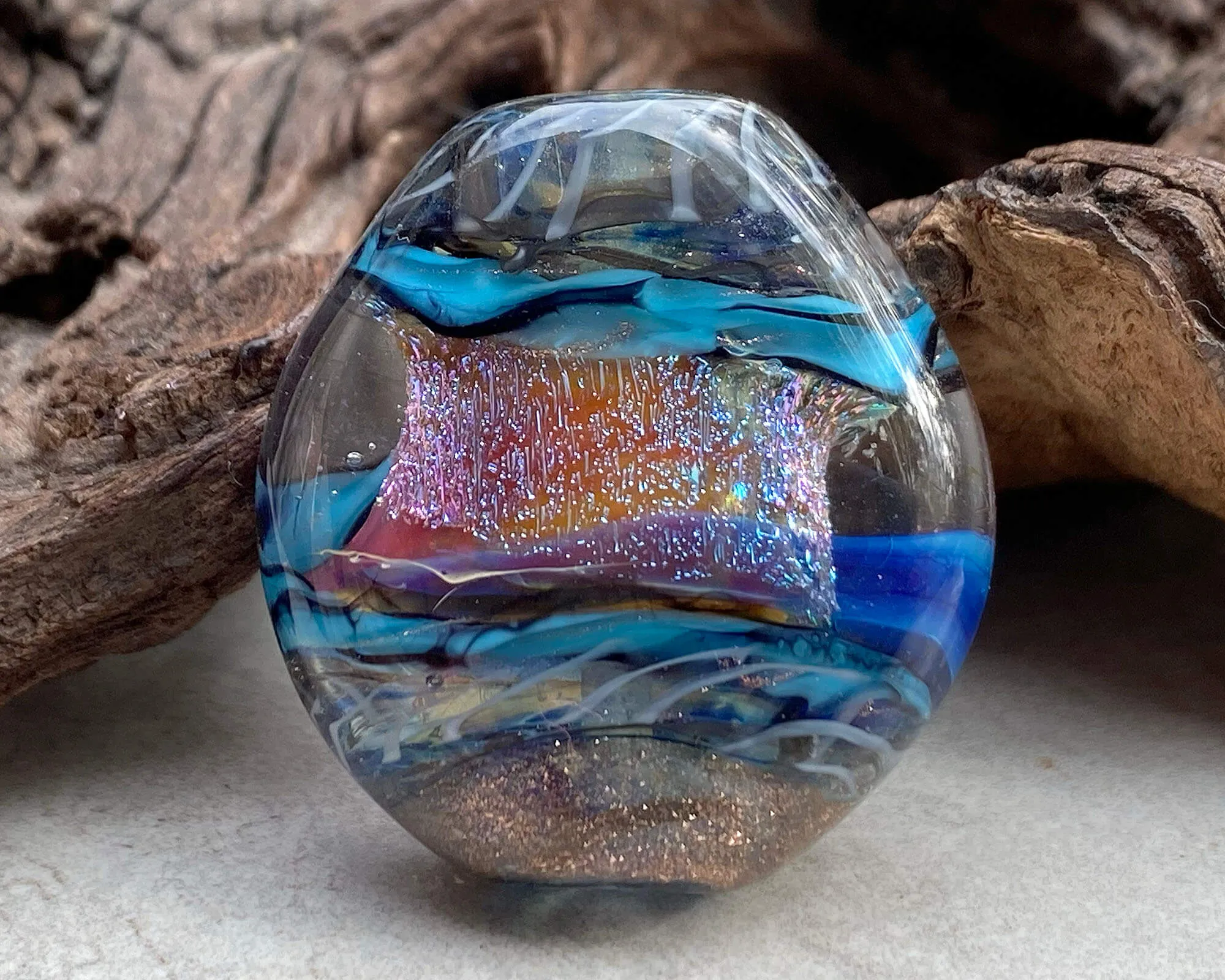 Blue Dichroic Shimmer Lampwork Focal Bead SRA