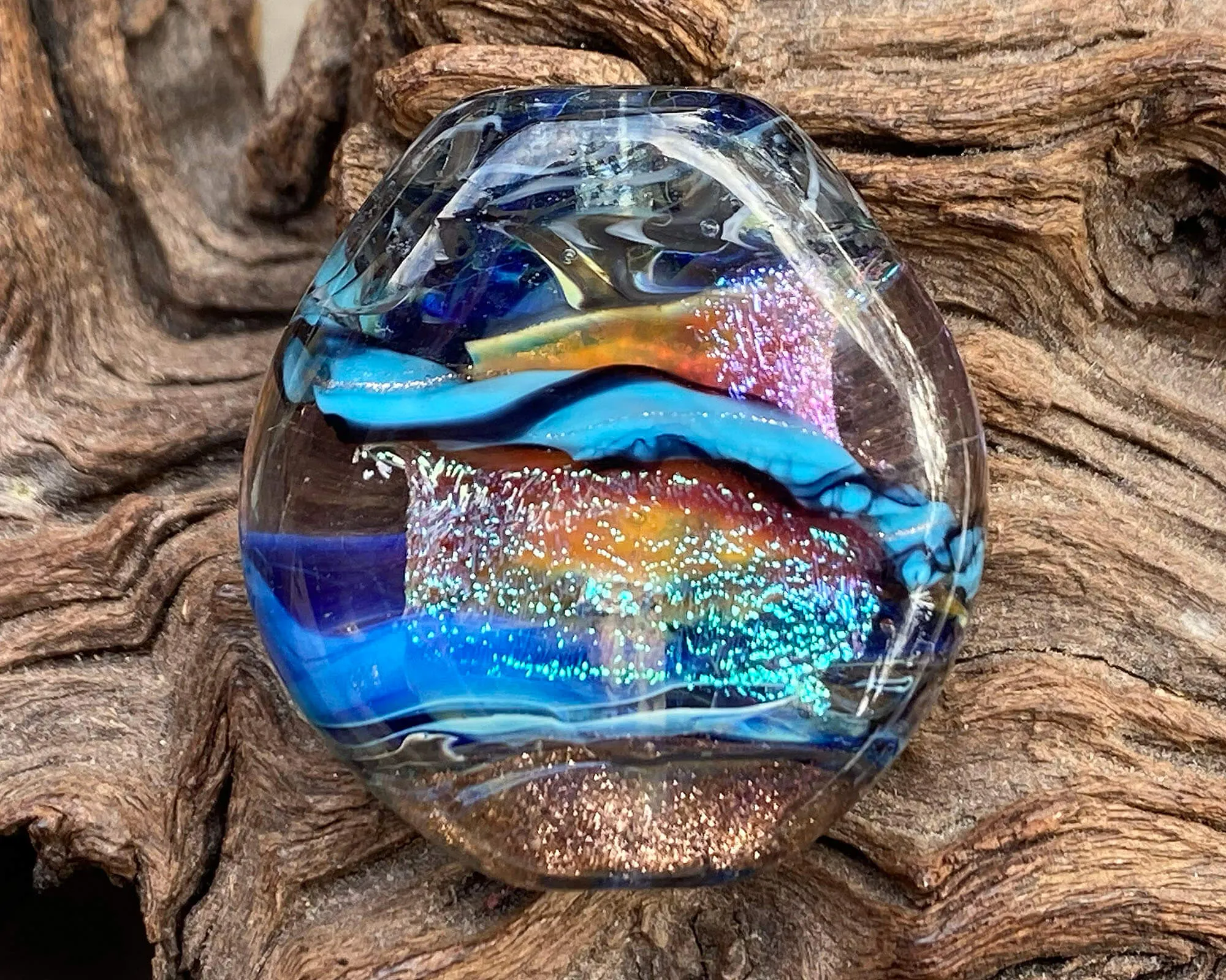 Blue Dichroic Shimmer Lampwork Focal Bead SRA