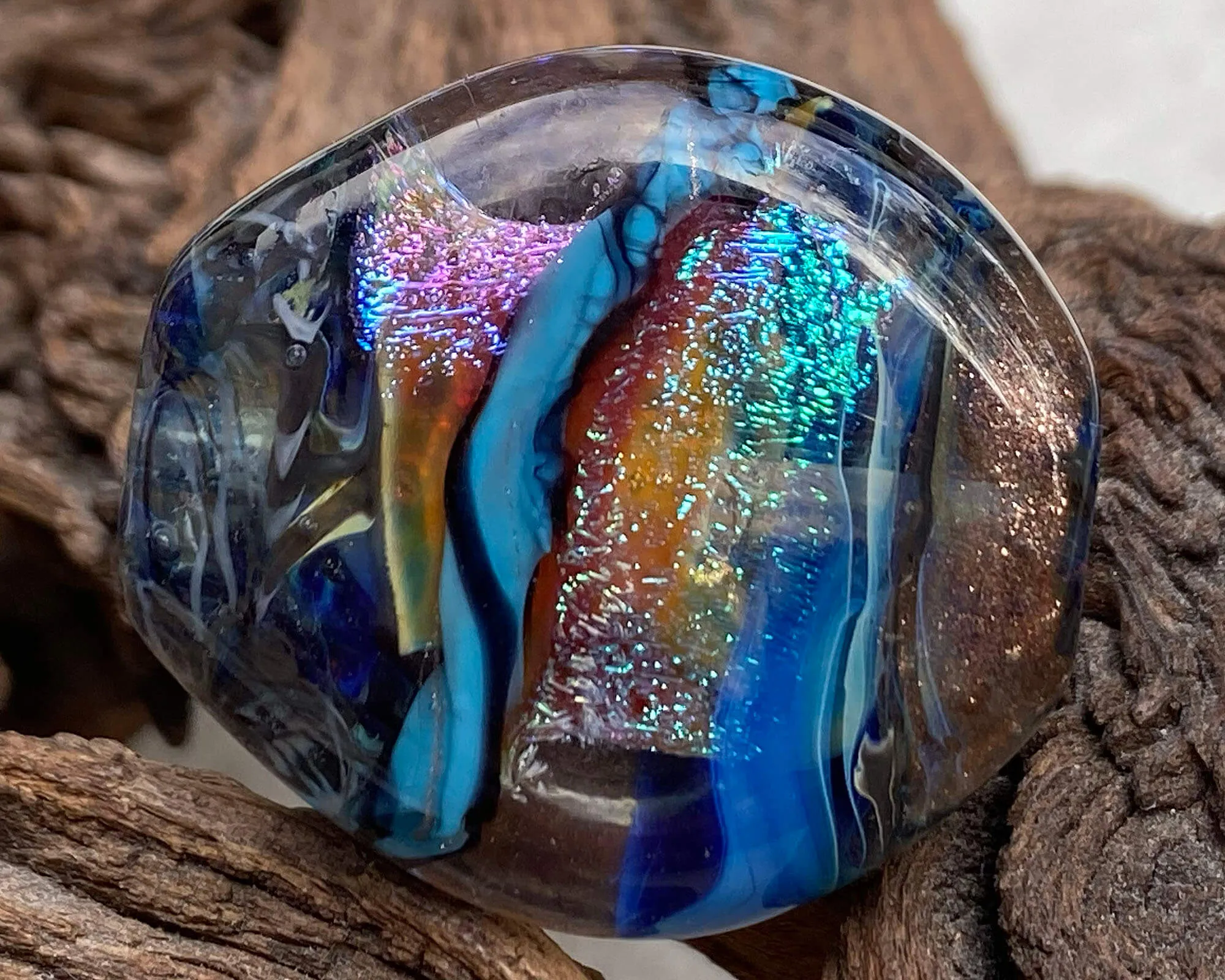 Blue Dichroic Shimmer Lampwork Focal Bead SRA