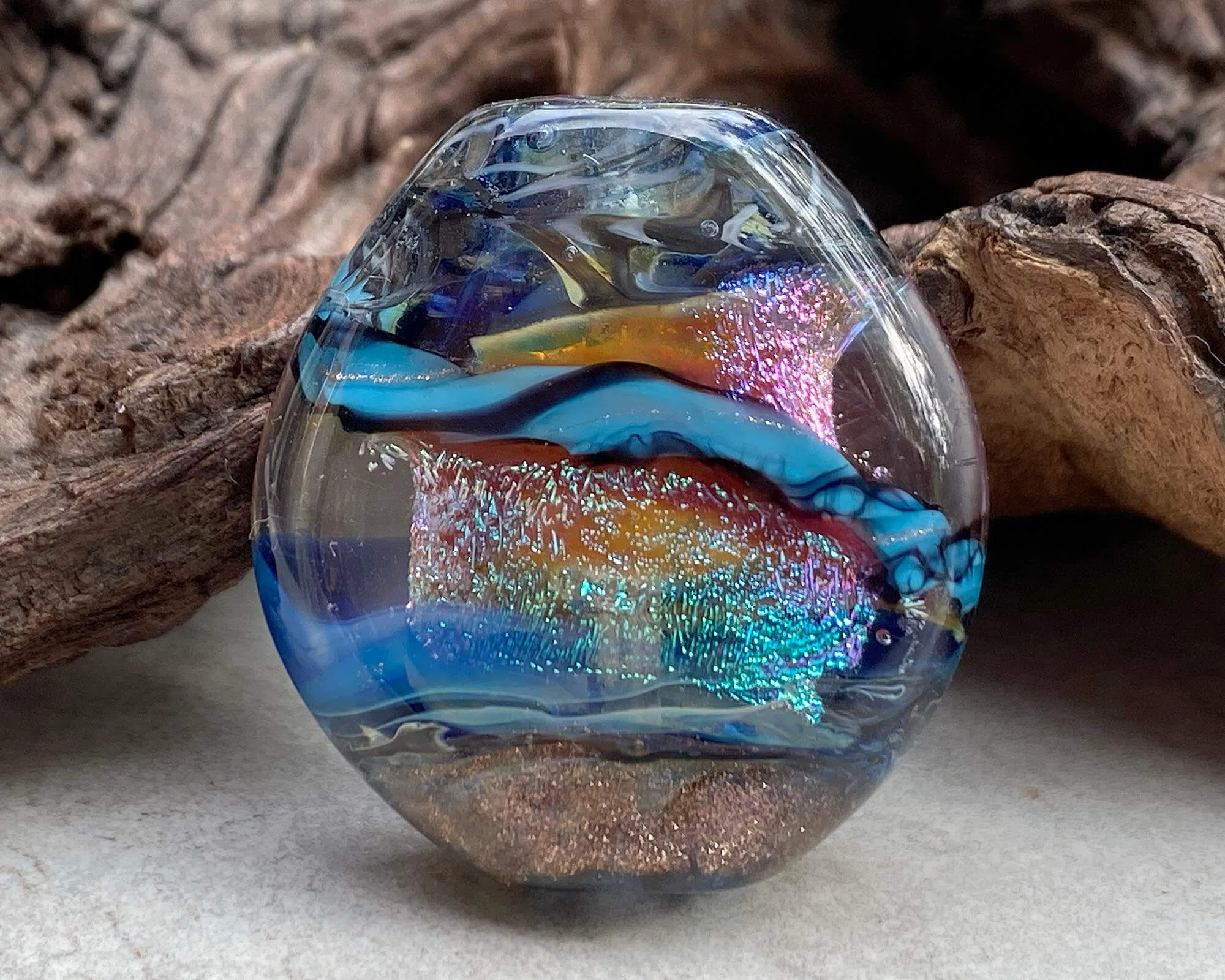 Blue Dichroic Shimmer Lampwork Focal Bead SRA