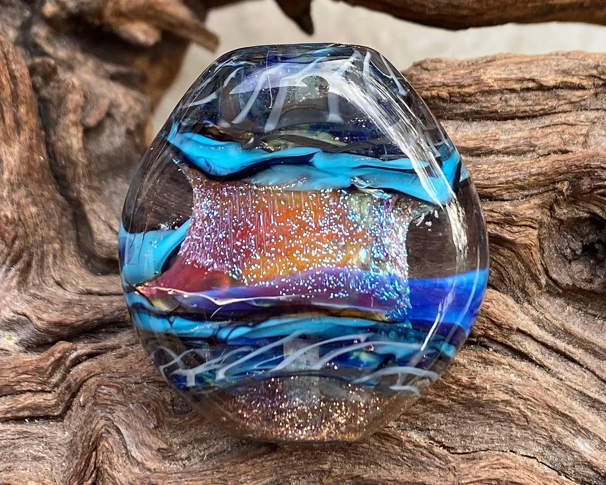 Blue Dichroic Shimmer Lampwork Focal Bead SRA