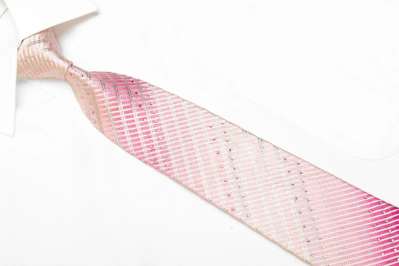 Caesars Pink Striped Rhinestone Silk Necktie With Sparkles