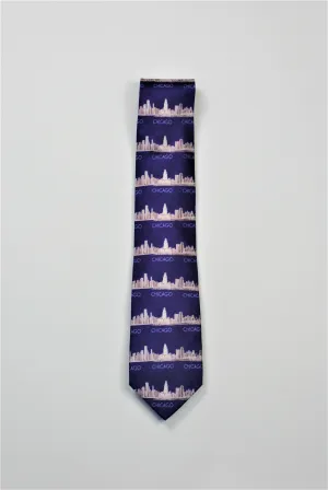 CHICAGO Skyline 100% Silk Men Tie in Purple Horizontal