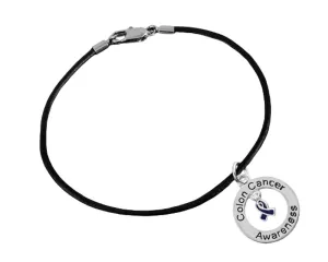 Colon Cancer Awareness Black Leather Cord Bracelets