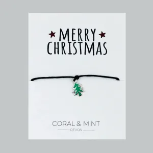 Coral & Mint Christmas Tree Charm Bracelet