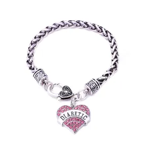 DIABETIC Bracelets DIY Crystal Heart Charm Bracelet Awareness Medical Alert Bracelet Gift