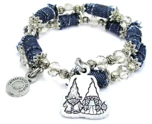 Gnomes In Love Blue Jean Beaded Wrap Bracelet