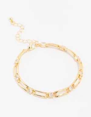 Gold Plated Rectangular Square Cubic Zirconia Bracelet