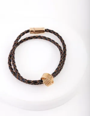 Gold Pleather Plait Knot Charm Bracelet