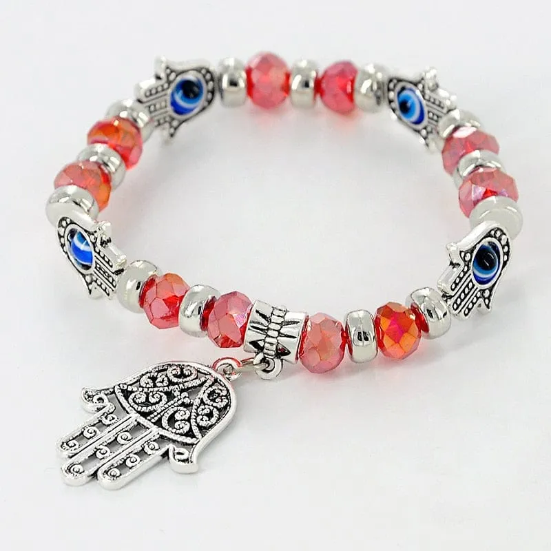 Hamsa Blue Eyes Bracelet for Women Crystal Luck Charm