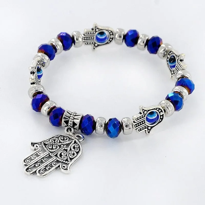 Hamsa Blue Eyes Bracelet for Women Crystal Luck Charm