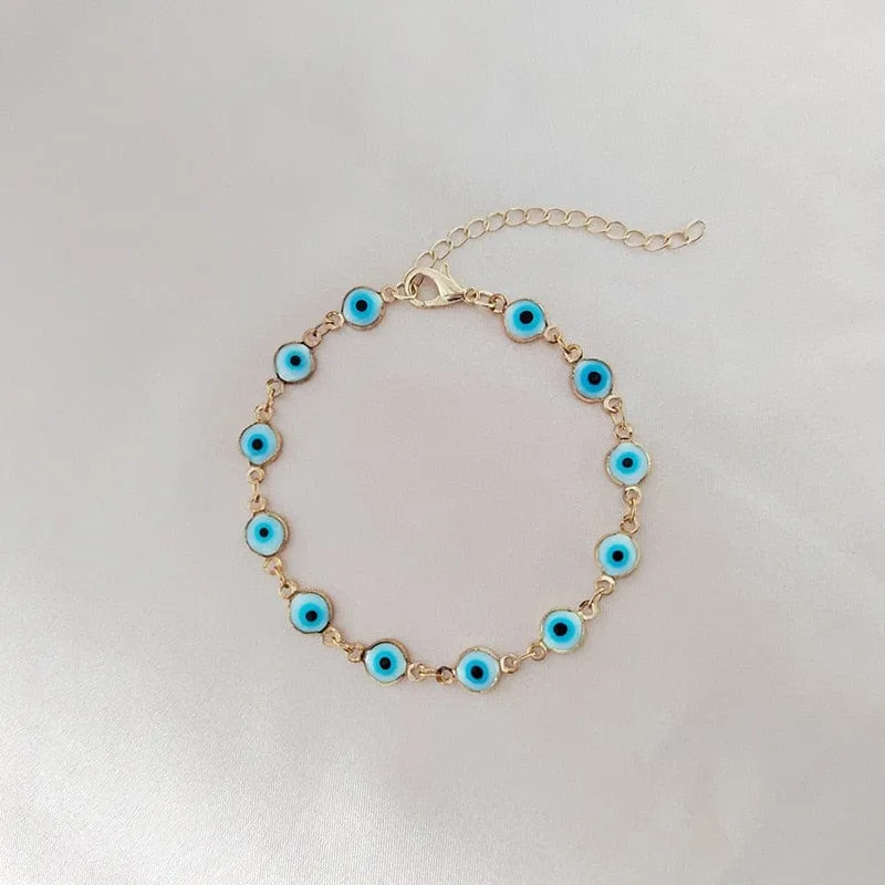 Hamsa Blue Eyes Bracelet for Women Crystal Luck Charm