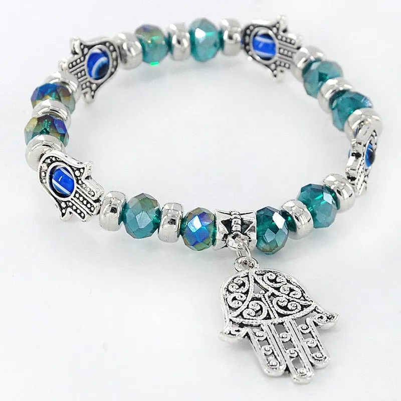 Hamsa Blue Eyes Bracelet for Women Crystal Luck Charm