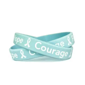 Hope Courage Faith Light Blue Rubber Bracelet Wristband White Letters- Adult 8"