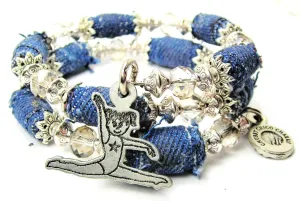 Little Gymnastics Girl Blue Jean Beaded Wrap Bracelet