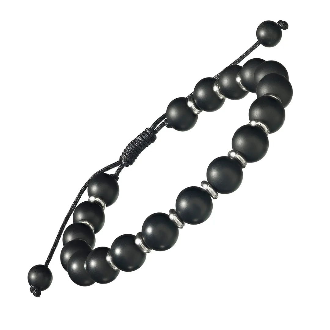 Matte Black Onyx Beaded Pull Cord Bracelet