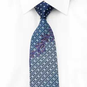 Micheal Angelo Men's Crystal Tie Geometric On Blue Silk With Silver Sparkles