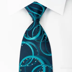 Mila Schon Silk Tie Ovals On Turquoise With Rhinestones