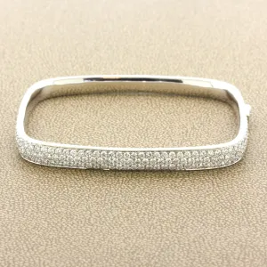 Modern Diamond Pave 18K White Gold Bangle Bracelet