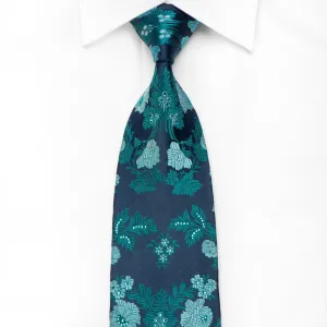 Nina Ricci Men's Crystal Silk Necktie Turquoise Floral On Blue