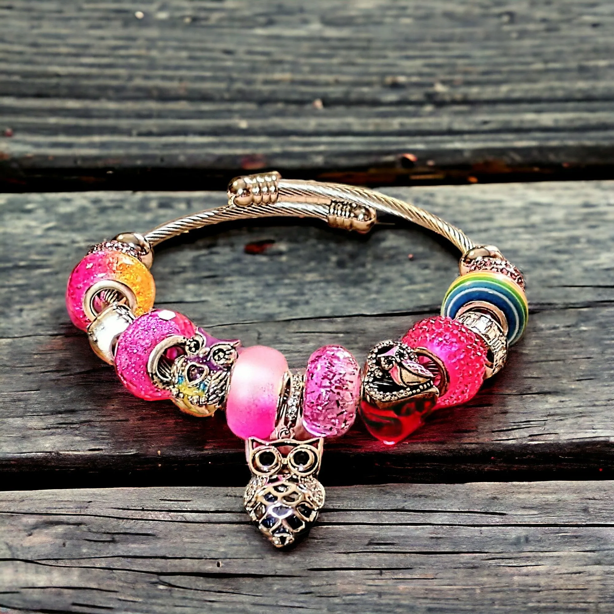 Pretty Owl Euro Cuff Wrap Bracelet