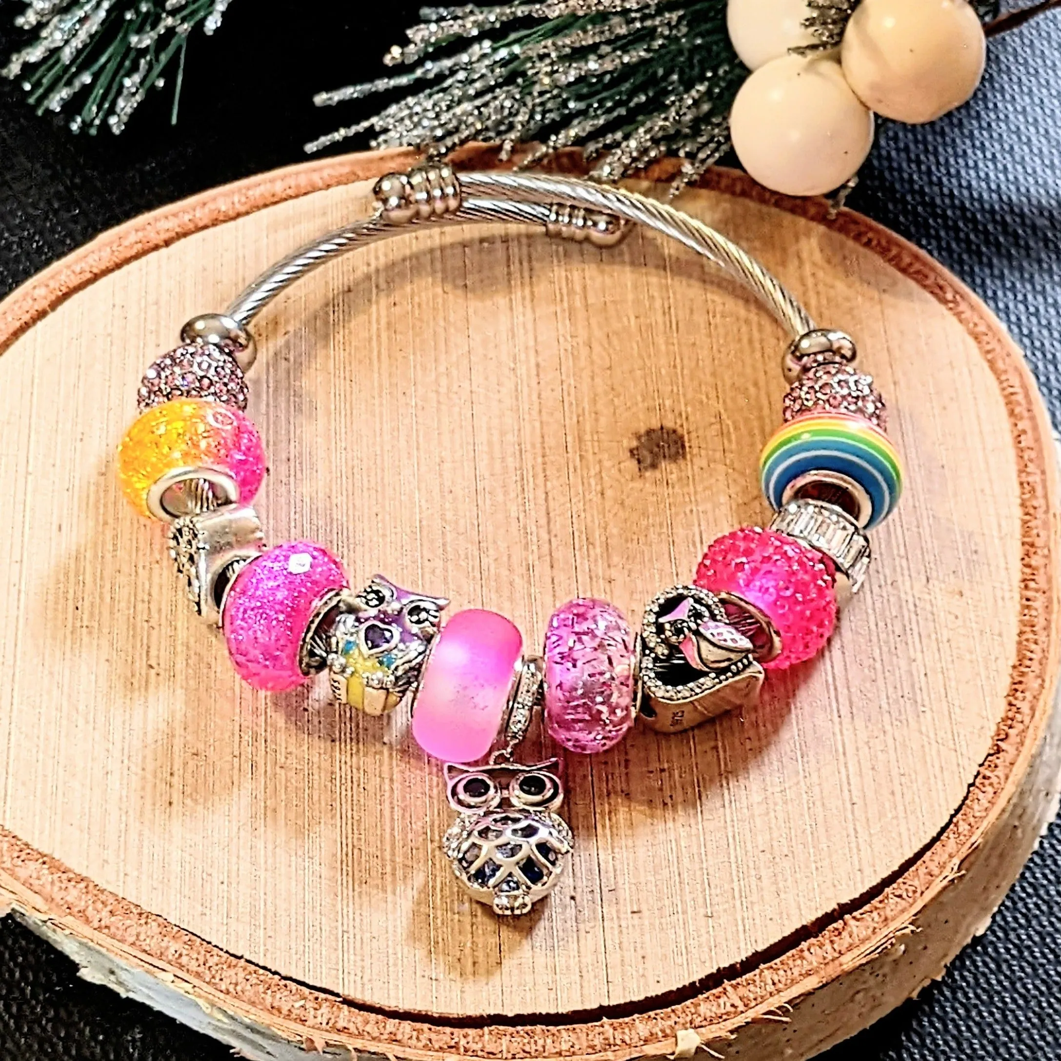 Pretty Owl Euro Cuff Wrap Bracelet