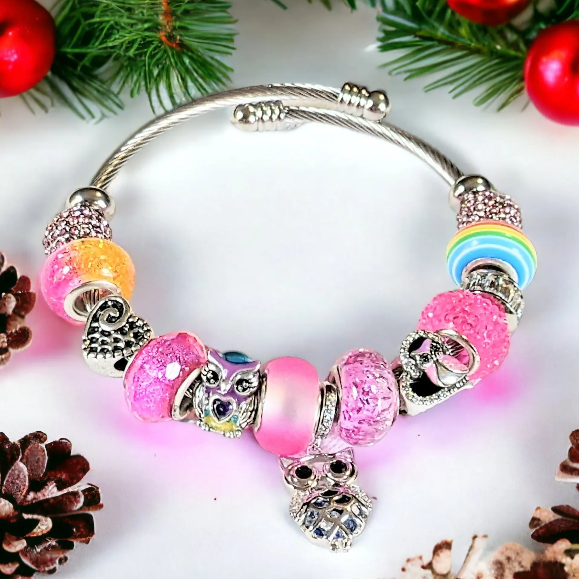 Pretty Owl Euro Cuff Wrap Bracelet