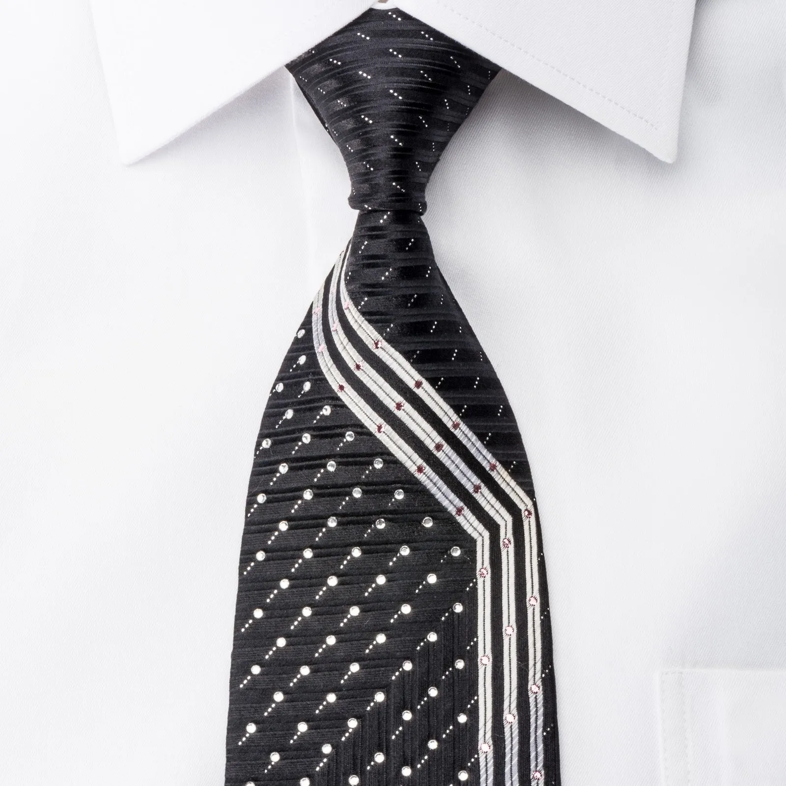 Remizio Men's Black Silk Rhinestone Tie With Silver Sparkles