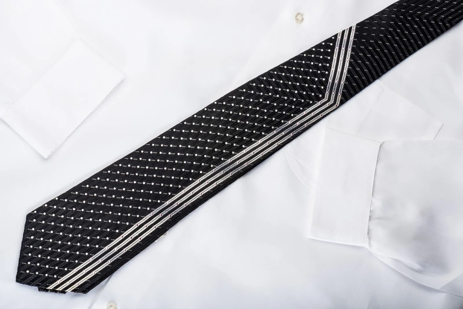 Remizio Men's Black Silk Rhinestone Tie With Silver Sparkles