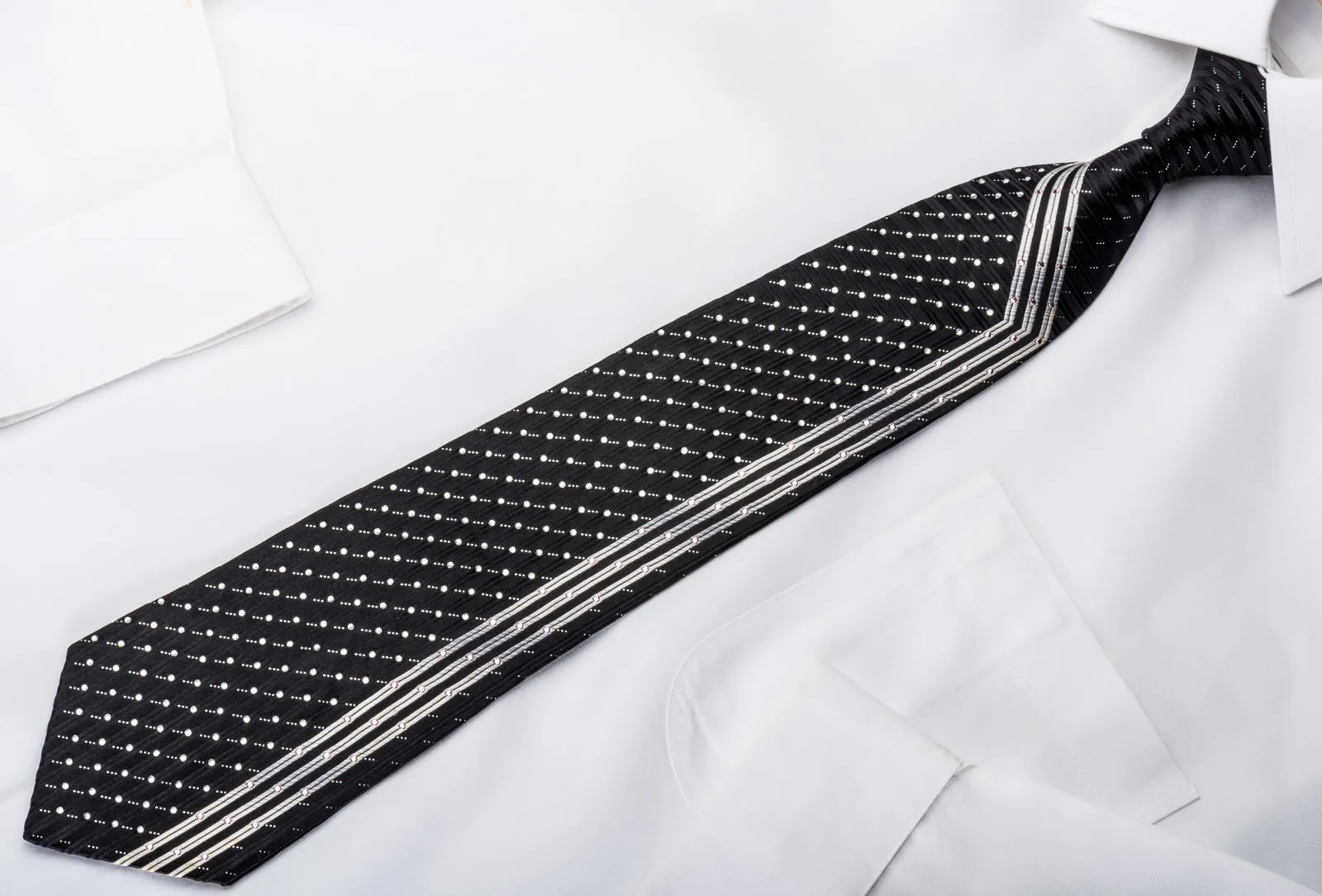 Remizio Men's Black Silk Rhinestone Tie With Silver Sparkles