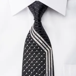 Remizio Men's Black Silk Rhinestone Tie With Silver Sparkles