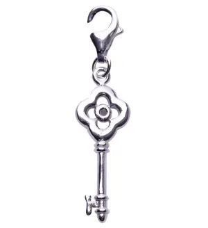 Silver Key Charm with Clover Design