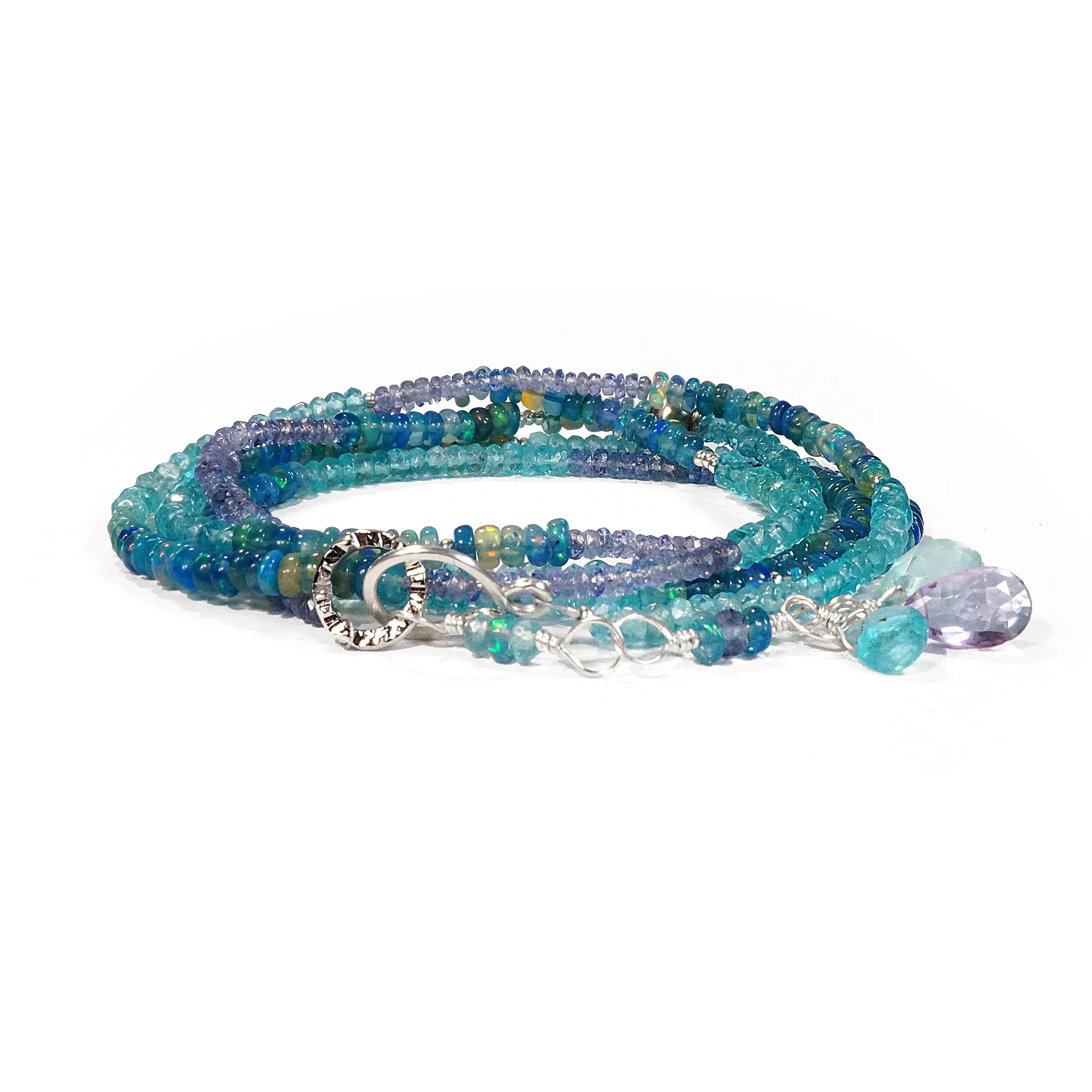 Silver Multi Gemstone Necklace/Wrapped Bracelet with Blue Opal, Tanzanite, Apatite