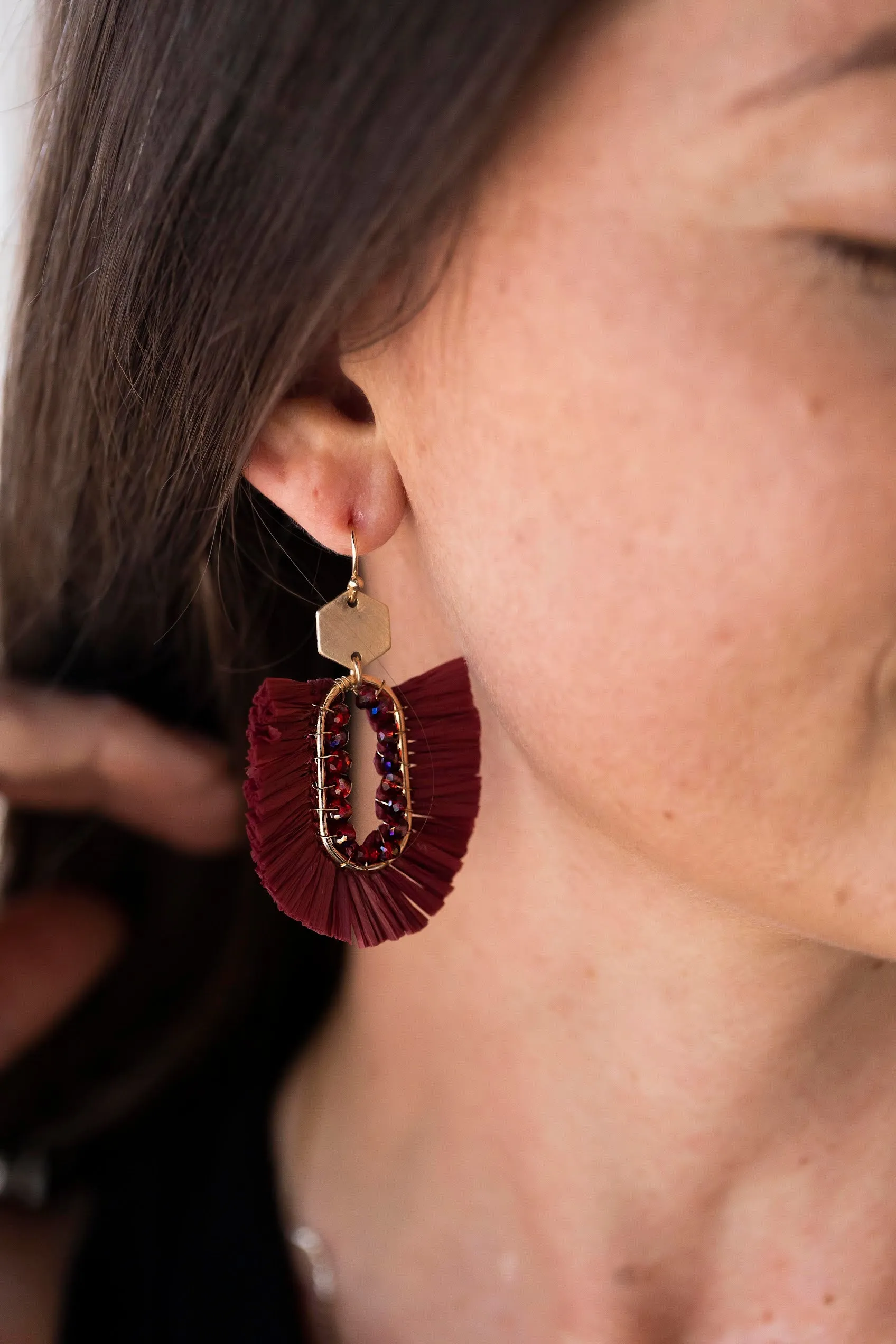 Sonia Crystal and Raffia Hoops | Oval Fan Design With Gold Details | Modern Autumn Earrings