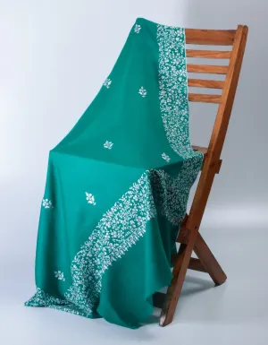 Stone Green Handwoven Sozni Border Embroidered Cashmere Pashmina Shawl