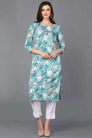 Viscose Rayon Aqua Blue Marble Printed Kurta