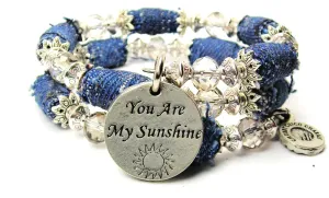 You Are My Sunshine Blue Jean Beaded Wrap Bracelet